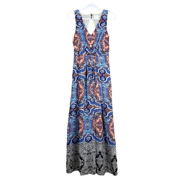 Maeve Medallion Silk Sleeveless V-Neck Maxi Dress Cut Out Back Size 8 - Picture 1 of 13